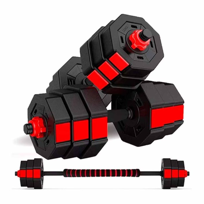 Set De Mancuernas Unibles De 20kg Pvc Con Barra De Extensión.