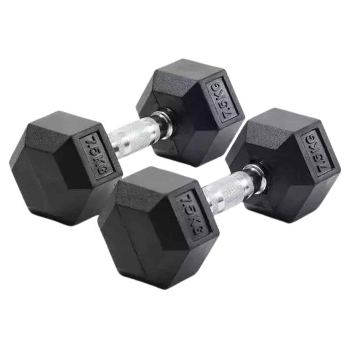 Par Mancuernas Hexagonales Cromada De Caucho 7,5kg C/u (Total 15kg)