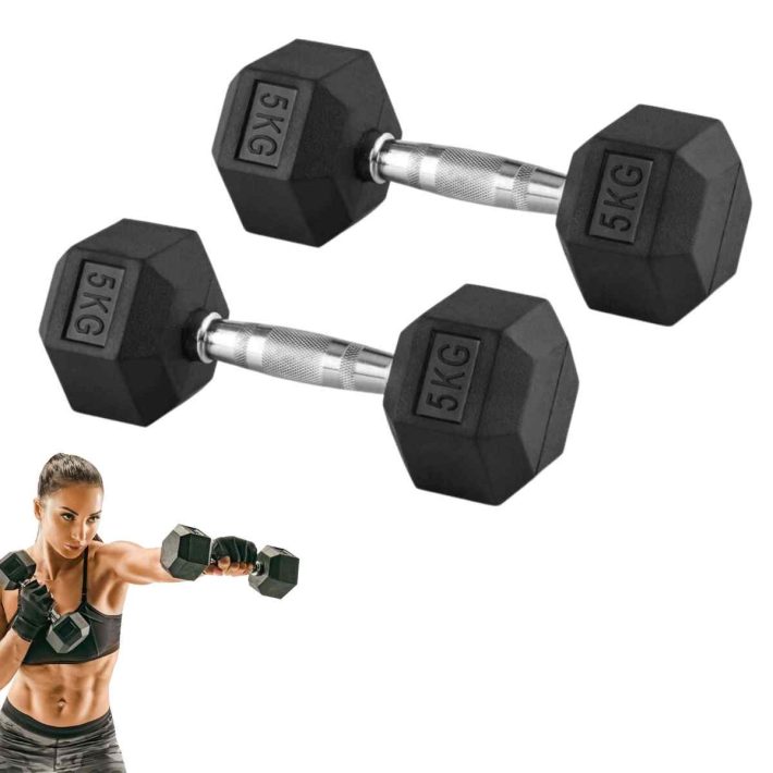 Par Mancuernas Hexagonal Cromada De Caucho 5kg (total 10kg)