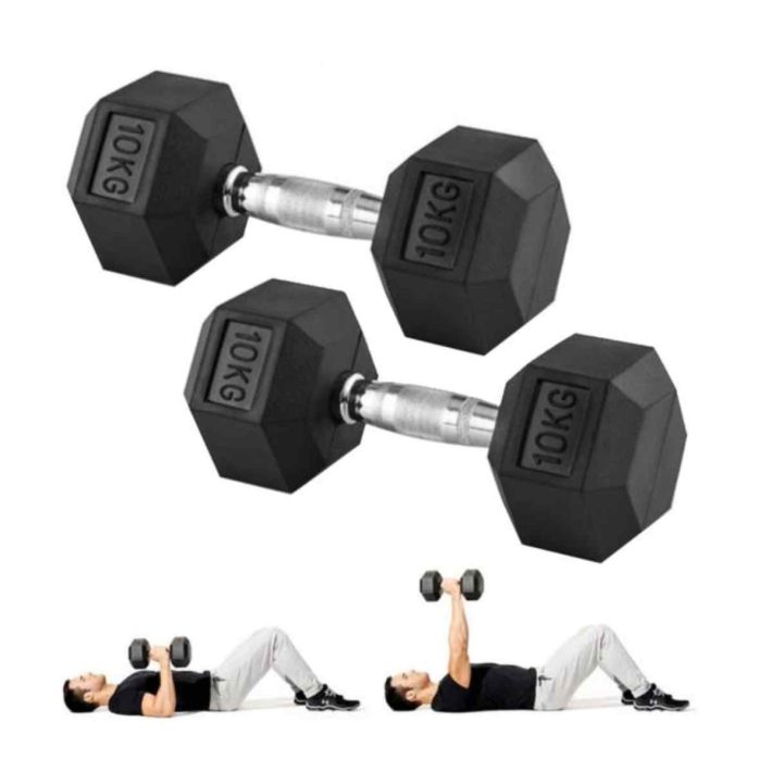 Par Mancuernas Hexagonales Cromada De Caucho 10kg C/u Total 20kg