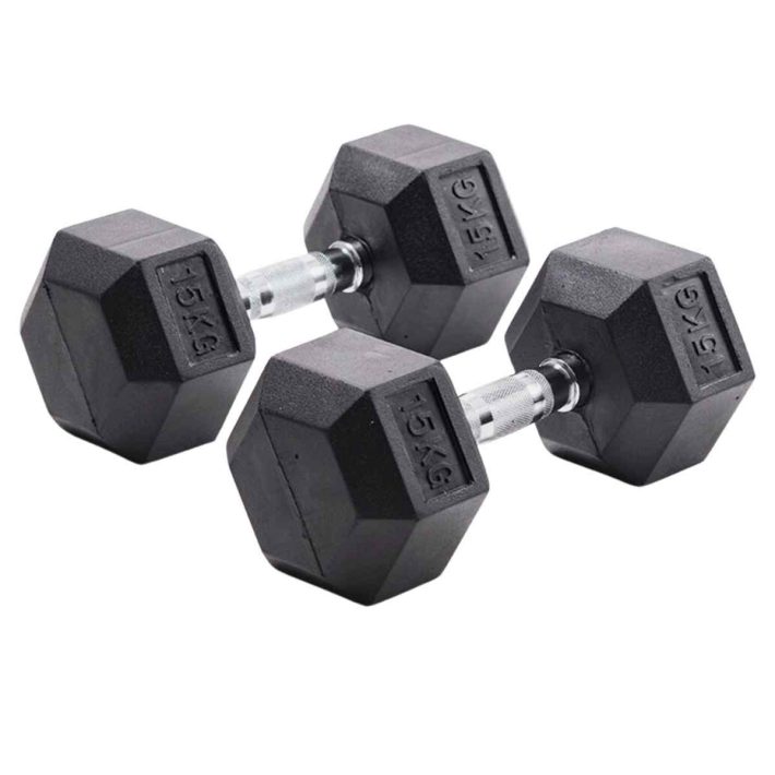 Par de Mancuernas 15kg c/u Total 30kg Hexagonales de Caucho