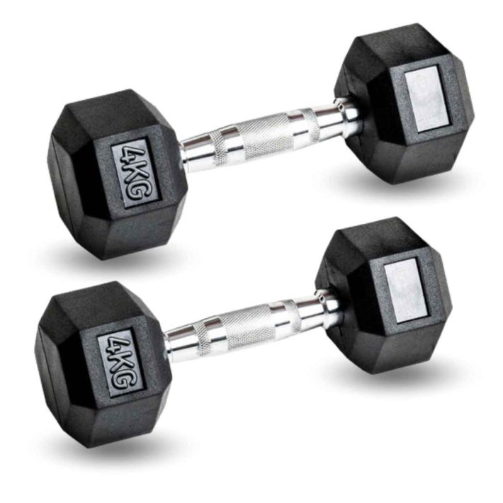 Par de Mancuernas 4kg Total 8kg Hexagonales de Caucho