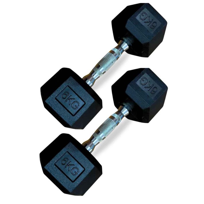 Par de Mancuernas Hexagonales de Caucho 6 kg c/u (Set Total 12 kg)
