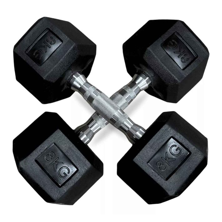 Par de Mancuernas 8kg Total 16kg Hexagonales de Caucho